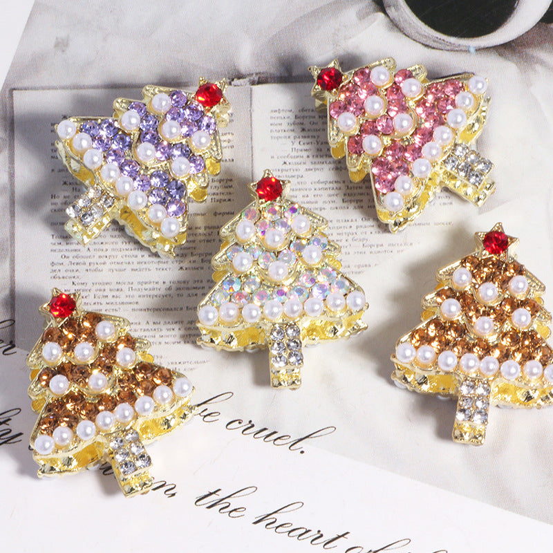 Wholesale 5pcs/pack Alloy Pearl Rhinestone Christmas Tree DIY  Straight Hole Beads